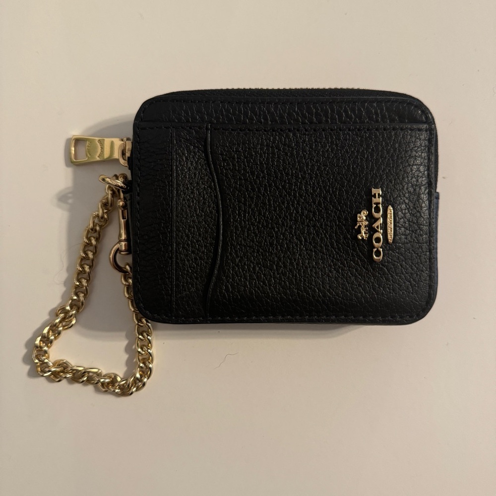 Coach Black Leather Zip Card Case